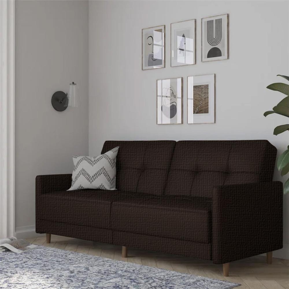 لين أريكة سرير 2x1 منجدة بالكتان لون بني غامق مقاس 193x86x85 سم