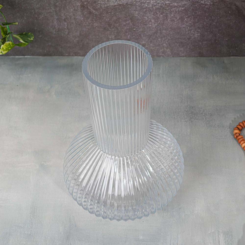 فازة زجاج بتصميم عصري مضلع لون شفاف مقاس 9x28 سم