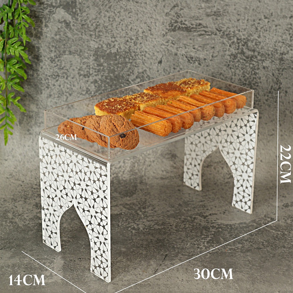 استاند تقديم الحلوي اكريلك بتصميم اسلامي لون ابيض مقاس 14x30x22 سم-رمضان 2025