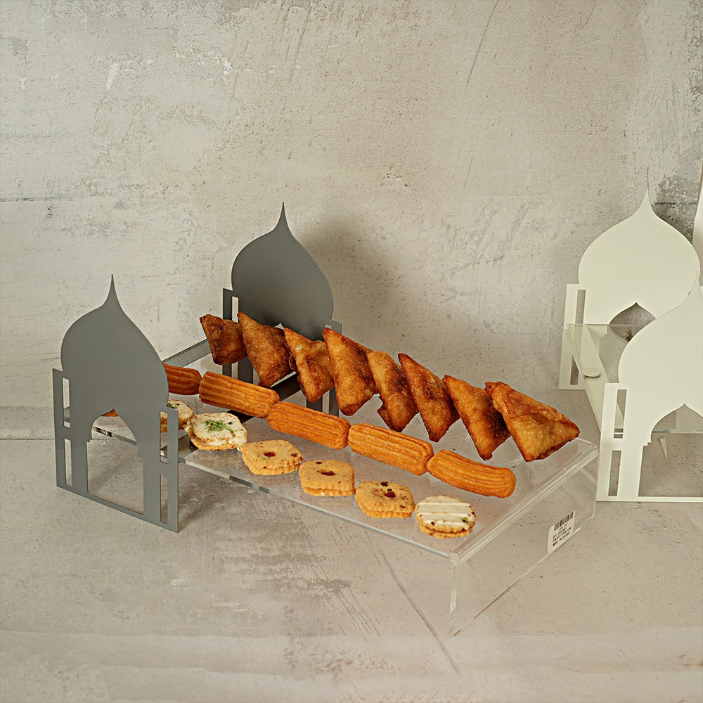استاند تقديم الحلوي اكريلك بتصميم اسلامي معدن لون رمادي مقاس 40x20 سم