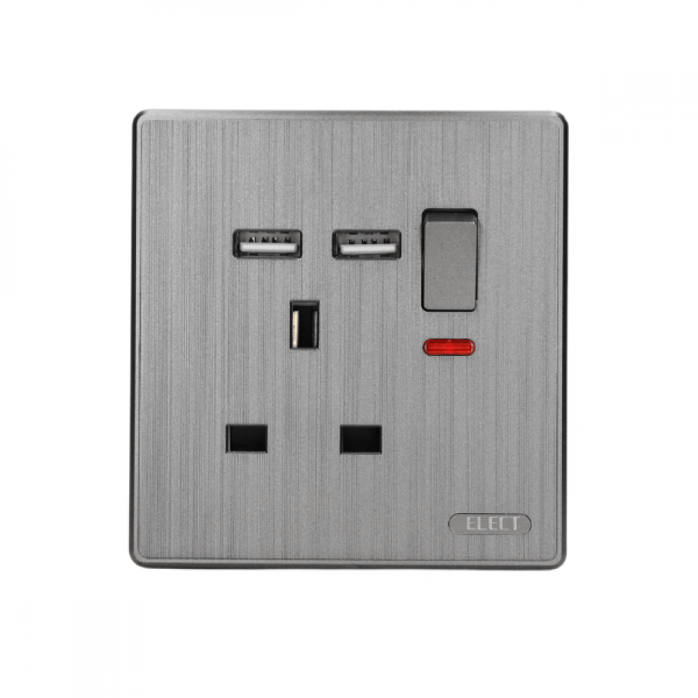 فيش 13 أمبير مع USB مطور رمادي ELECT