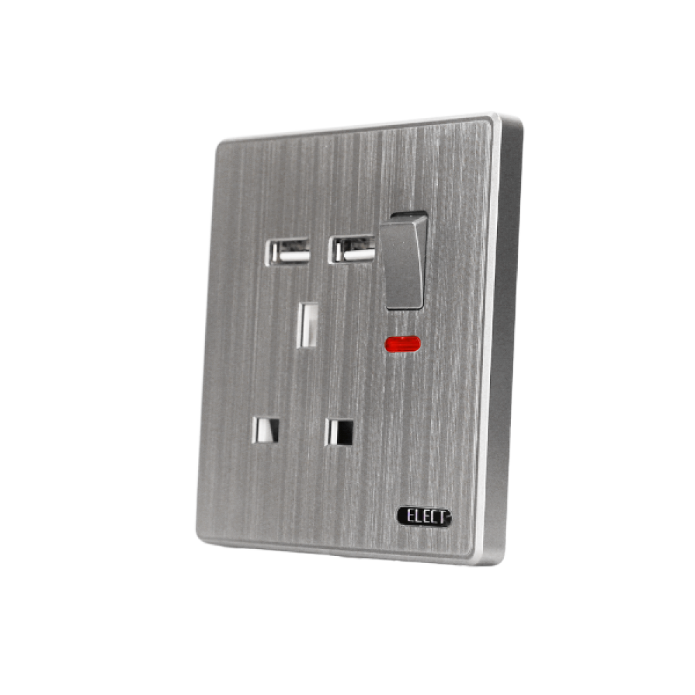 فيش 13 أمبير مع USB مطور رمادي ELECT