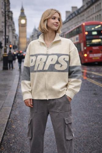 Off white zip up sweater