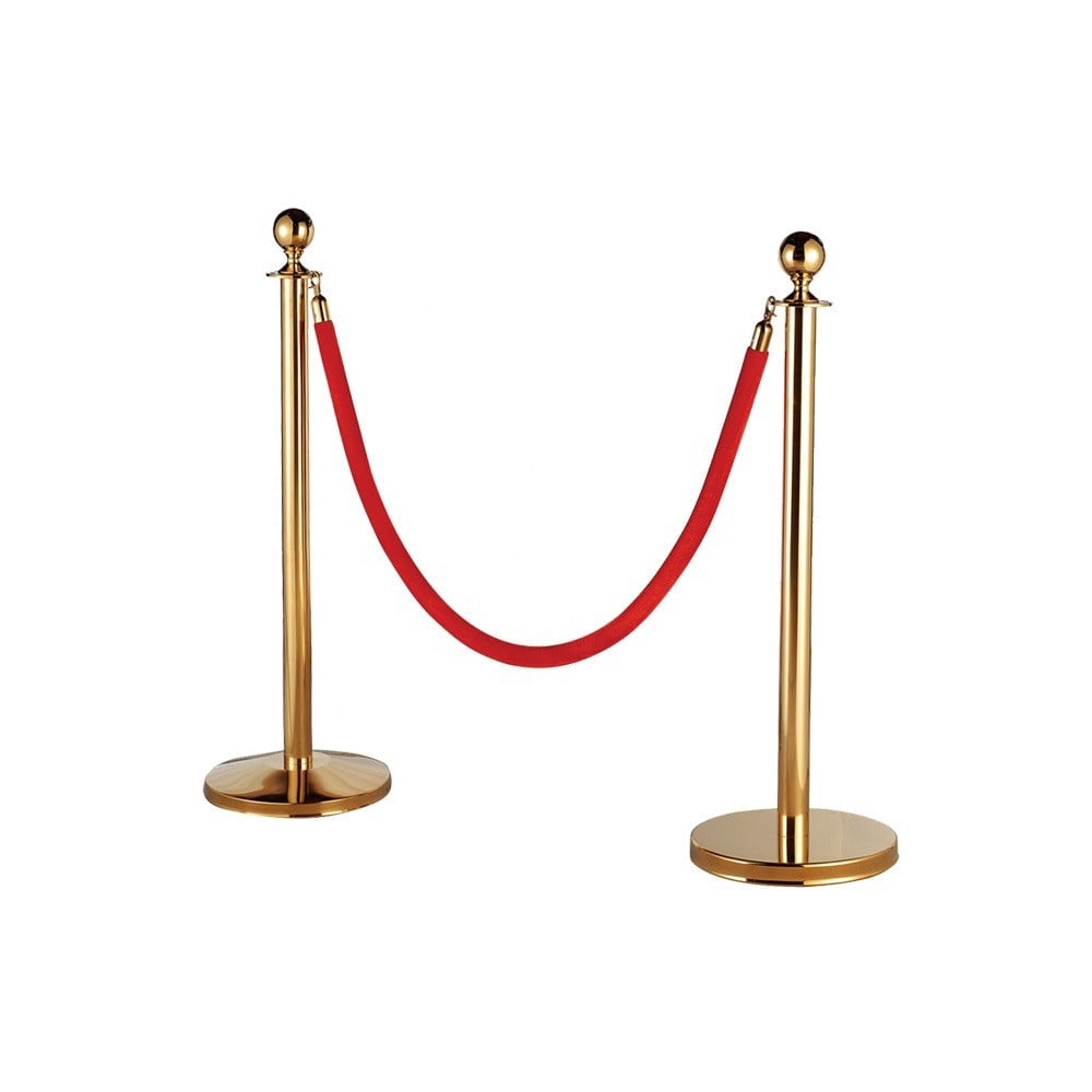 VEVOR Velvet Ropes and Posts, 5 ft/1.5 M Red Rope, Stainless Steel Gold Stanchion with Ball Top, Red Crowd Control Barrier Use