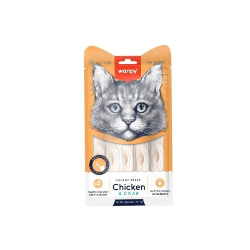 Wanpy Meal 5 Pieces Creamy Treats Chicken And Crab Flavor for Cats - 70 gram