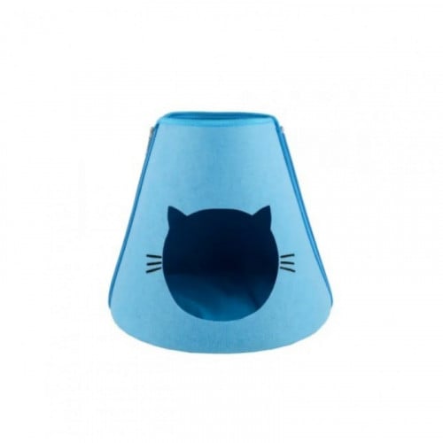 منزل قطط شكل جرة مع فتحة بشكل قطة - لون أزرق