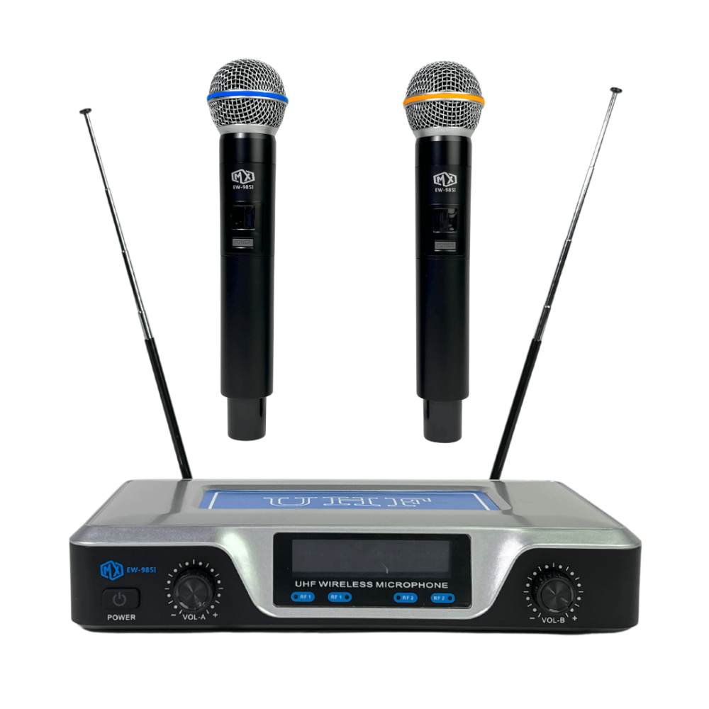 ميكروفون لاسلكي UHF احترافي جهاز استقبال واثنين ميكروفون يدوي ارسال
