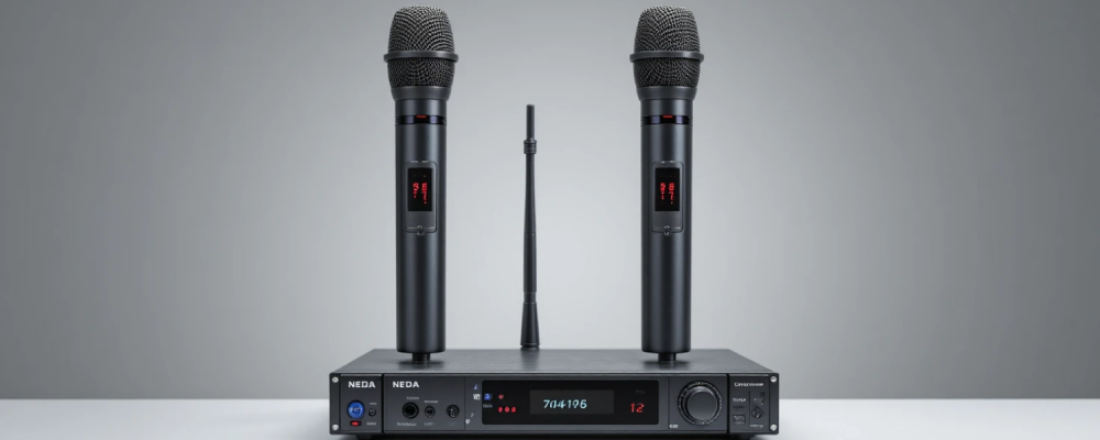 ميكروفون لاسلكي مزدوج NEDA مدى 130 متر UHF مع بطاريات مغناطيسية قابلة للشحن موديل NA-8800