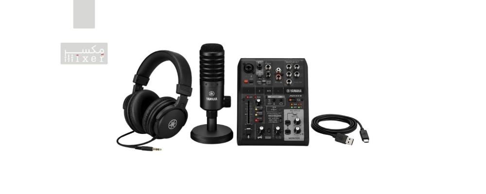 Yamaha AG03 mkII مجموعة بث مباشر من ميكروفون استوديو ومكسر صوت 3 قنوات وسماعة راس سلكية احترافية كاملة MKII LSPK لون أسود