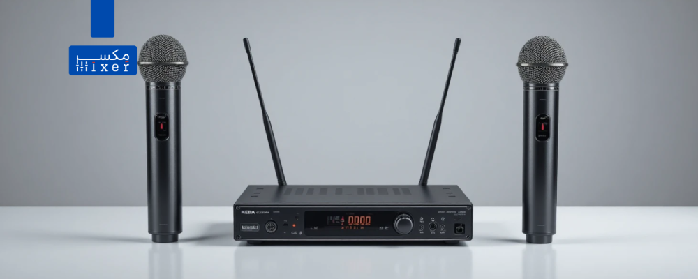 ميكروفون لاسلكي مزدوج NEDA مدى 130 متر UHF بطاريات مغناطيسية قابلة لإعادة الشحن – موديل NA-8800