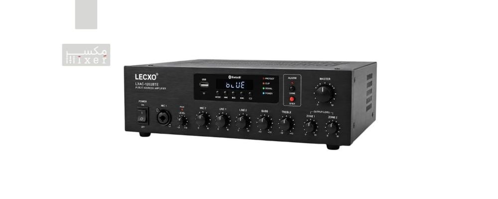 LECXO LXAC-1202BTE 120W 2-Channel Amplifier with Bluetooth, USB, and Alarm System