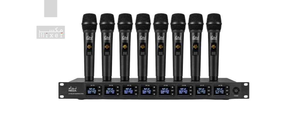 ميكروفون لاسلكي احترافي بنظام UHF متعدد الترددات مع 8 ميكروفونات لاسلكية ومستقبل صوت واحد