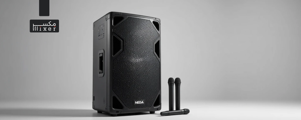 مكبر صوت للحفلات احترافي ماركة نداء 15 بوصة قوة 450 وات مع 2 ميكروفون لاسلكي – نظام صوتي متكامل موديل NA-155DTM