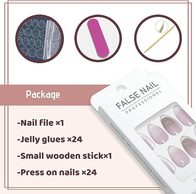 اظافر صناعية فرنسية قصيرة من جنيريك جل ناعم لامع 24 قطعة