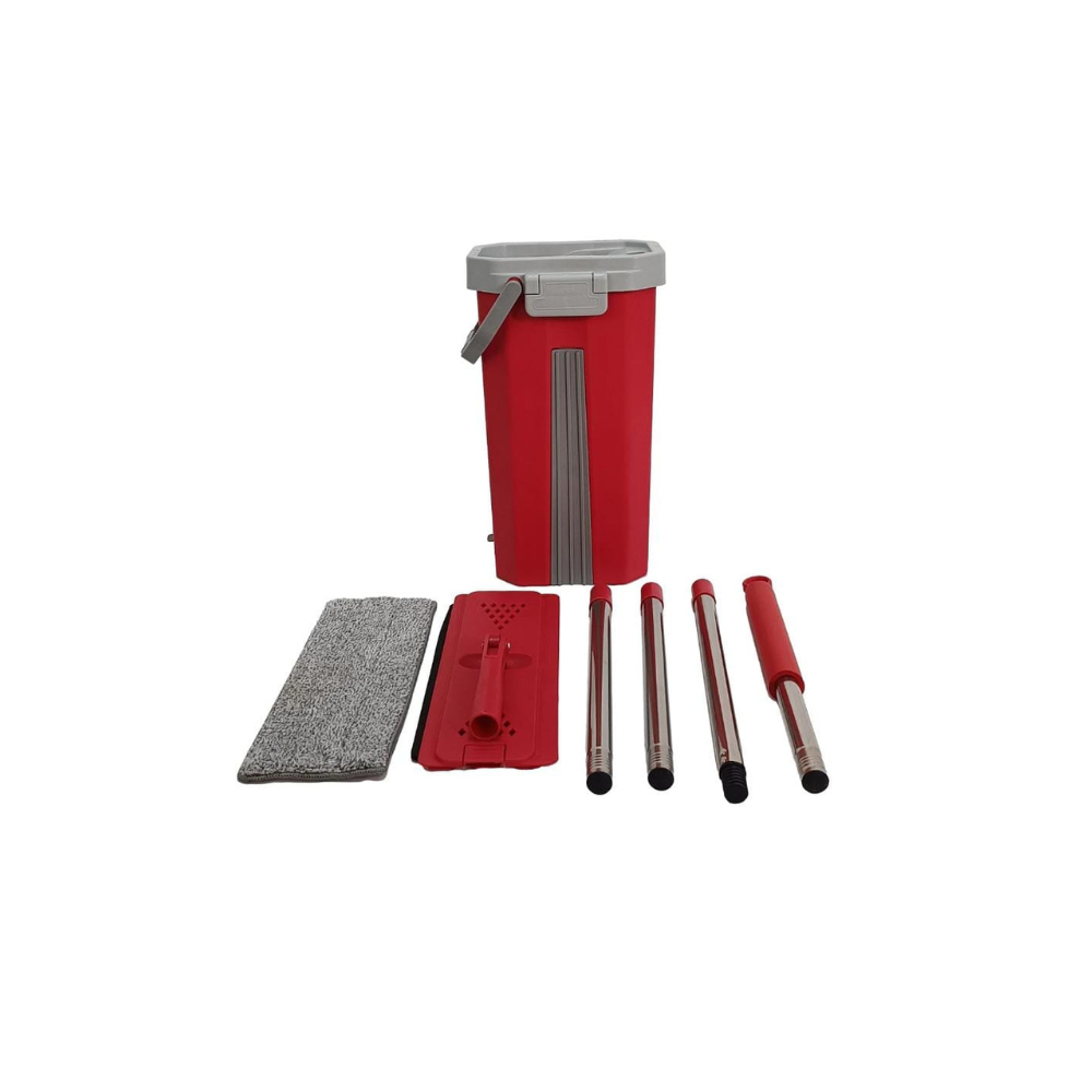 جردل ممسحة ضغط بحوضين للشطف والعصر مع 2 غيار ميكروفايبر - ارجواني