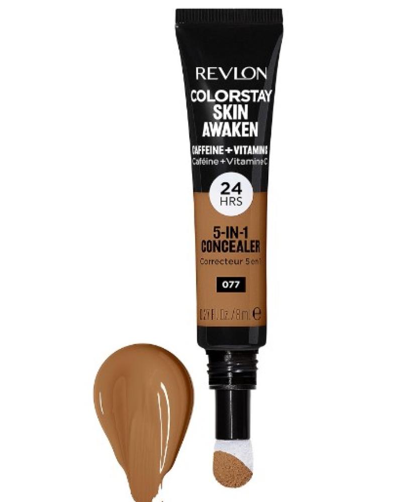 ريفلون كونسيلر سكين اويكن 5 في 1 من كولور ستاي، خفيف الوزن، كريمي يدوم طويلا مع الكافيين وفيتامين C، للعيوب والهالات السوداء والاحمرار، 077 سينامون، 0.18 اونصة سائلة