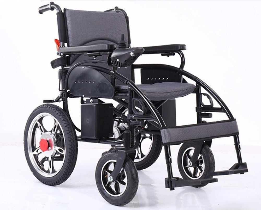 كرسي متحرك كهربائي مقاس 56 سم مع ريموت ومقعد إسفنجي مدى 15-20 كم