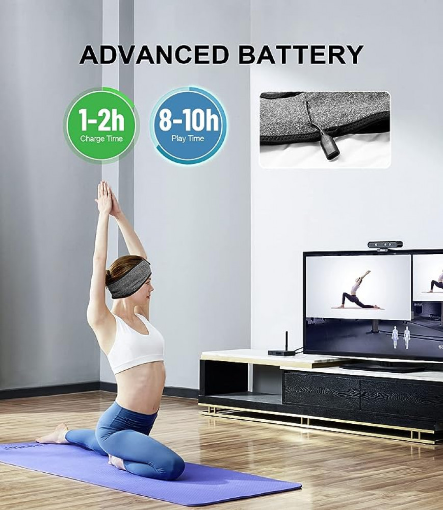 سماعة PTL01 فوق الأذن راس بلوتوث للنوم من بريتونج، راس رياضية لاسلكية موسيقية رفيعة للغاية بصوت ستيريو عالي الوضوح مثالية للنوم على الجانب والارق والتمارين والركض واليوغا,أسود