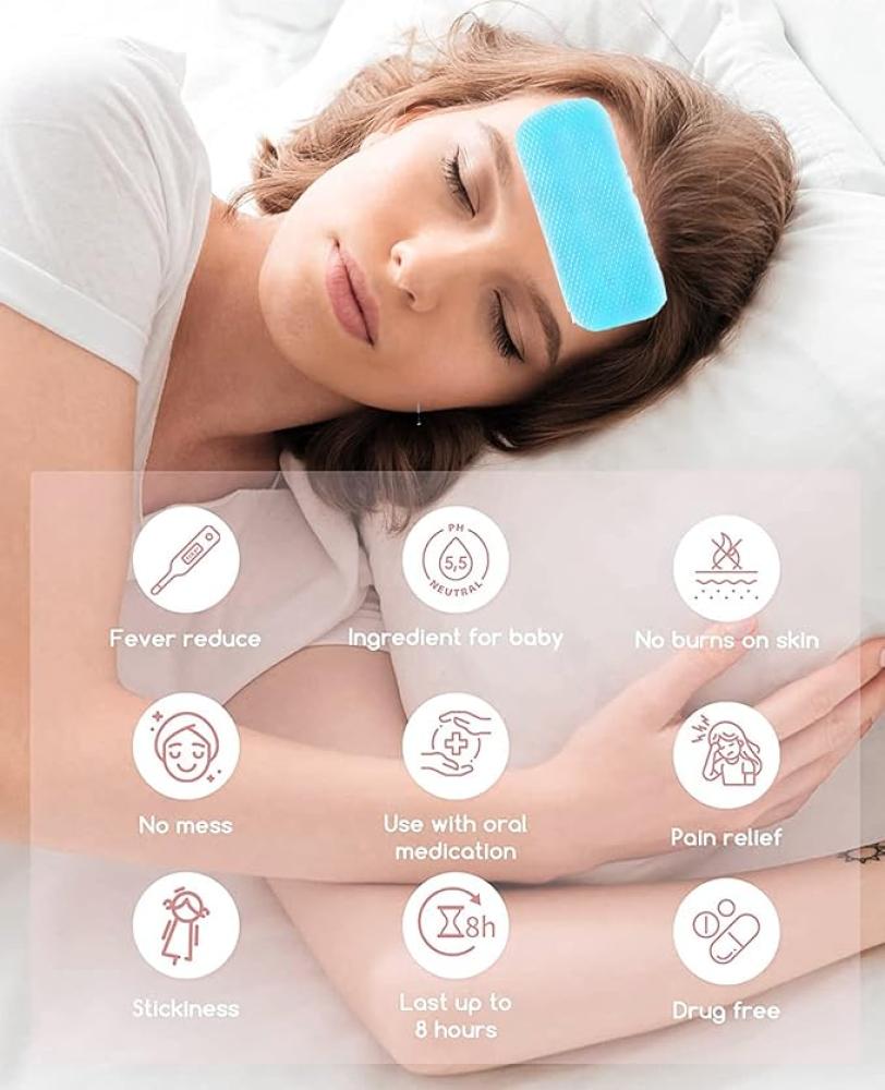 رقع تبريد هيدروجيل لتخفيف الحمى والألم تدوم 10 ساعات عبوة 6