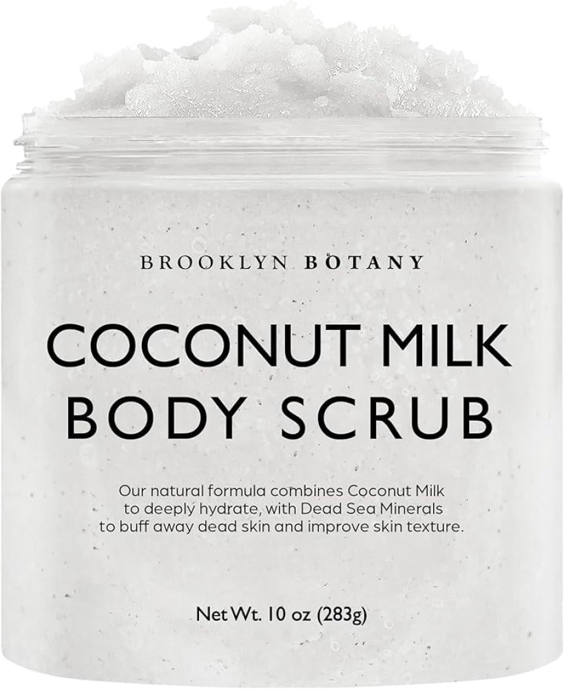 مقشر الجسم بحليب جوز الهند من بروكلين بوتاني 10 أونصة - مصنوع من ملح البحر الميت والزيوت العطرية - مضاد للسيلوليت وعلامات تمدد الجلد ودوالي الأوردة - 10 أونصة، للجنسين