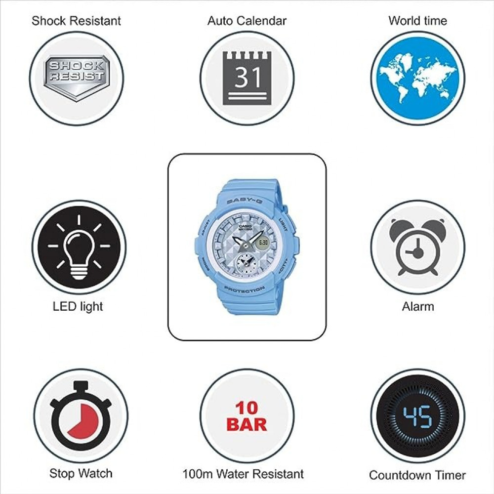 ساعة حريمي من كاسيو بشاشة عرض انالوج-رقمية وسوار راتنج