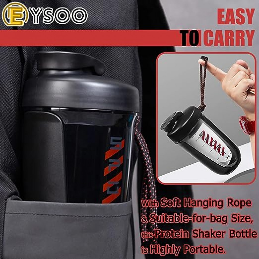 زجاجة خلط بروتين من ايسو® بسعة 20 اونصة، مصنوعة من الستانلس ستيل ومانعة للتسرب، مناسبة لحفظ خليط البروتين مع كوب خلط بروتين محمول خالي من BPA مع كرة خلط لتمرينات اللياقة البدنية (لون اسود)، بلاستيك
