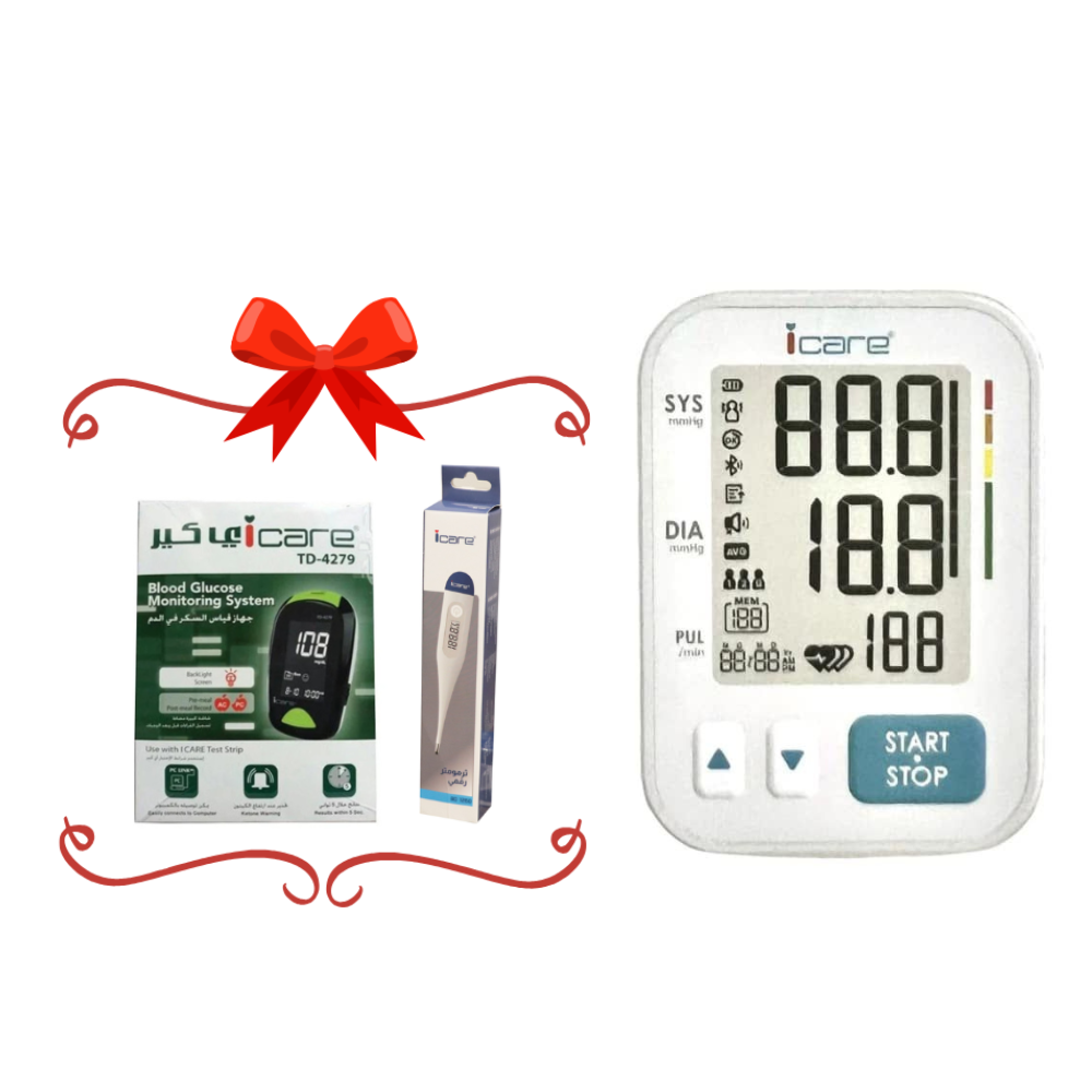 جهاز قياس ضغط الدم من i care مع 2 هديه مجانية من بي كير