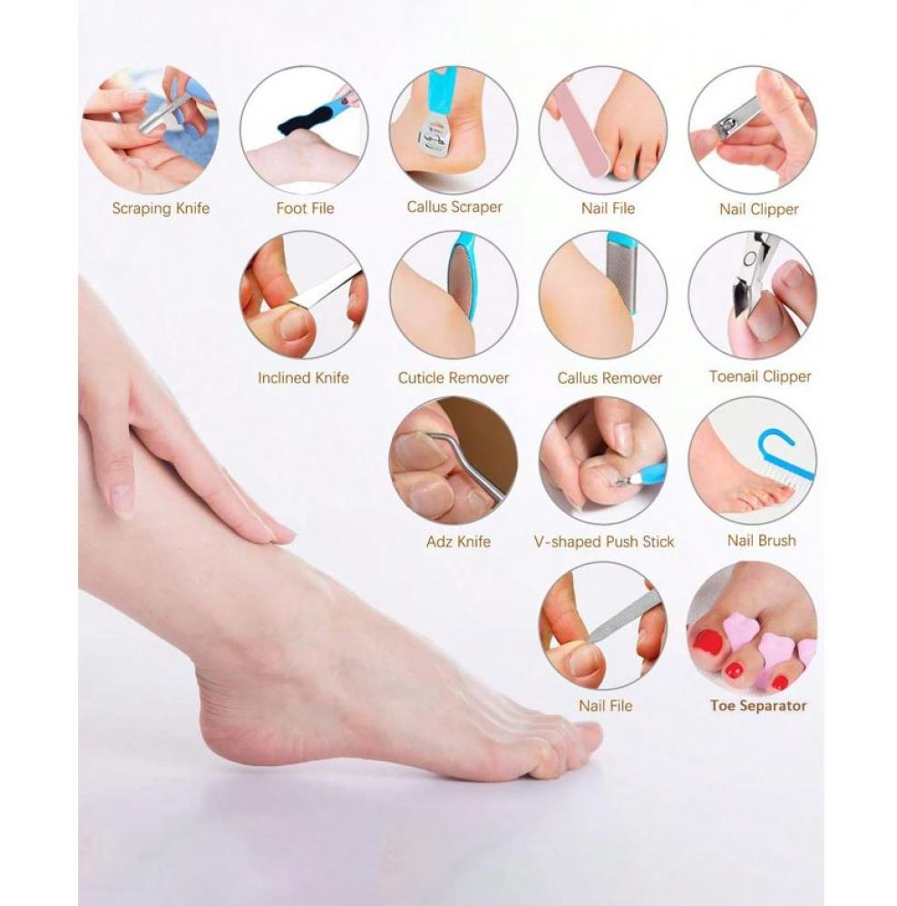 مجموعة عناية بالأقدام 20 قطعة | أدوات فولاذية مقاومة للصدأ متعددة