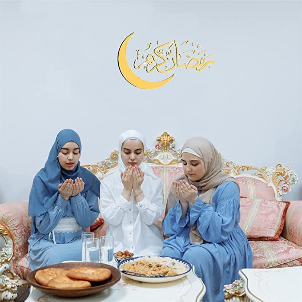 ملصق حائط للثقافة الاسلامية، ملصق جداري لرمضان وعيد مبارك، ملصق جداري اسلامي مع حروف عربية اسلامية للجدار والنافذة والباب وديكور المنزل (ذهبي)