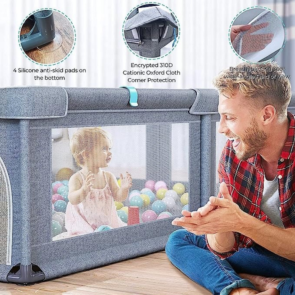 سياج مساحة لعب للاطفال بحجم XL مع بوابة 150×180 سم لمركز الانشطة والالعاب للاطفال، تصميم متين بقاعدة مضادة للانزلاق. قابل للتعبئة والطي