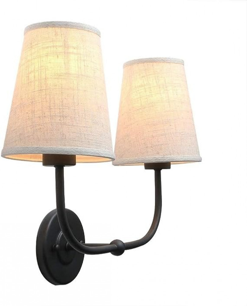 بريمو مصباح حائط صناعي مزدوج بتصميم عتيق مع قمع متوهج من قماش الكتان لغرفة النوم وغرفة الطعام والصالة والممر والسلم اسود