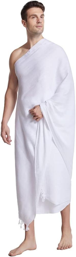 طقم مناشف إحرام بي كير 200100 سم قماش أبيض شراشيب قابل للغسل