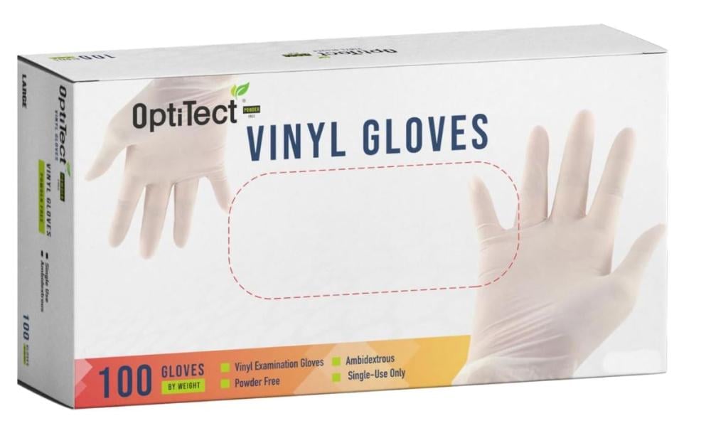 قفازات فينيل من المطاط الخالي من اللاتكس للاستعمال مرة واحدة خالية من البودرة وغير معقمة وآمنة على الطعام من اوبتي تيكت، عبوة 100 قطعة مقاس S