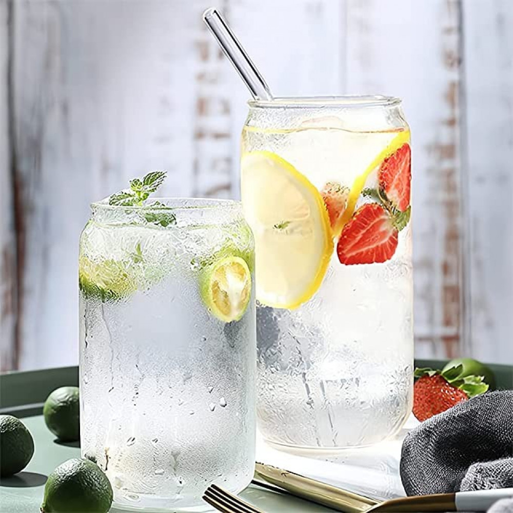 كوب زجاجي شفاف على شكل علبة من الكدون، مع شفاطة لشرب المياه والعصائر والمشروبات المخلوطة واي مشروب في اي مناسبة (500 مل)