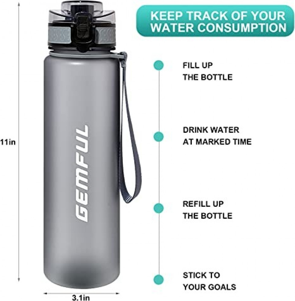 زجاجة مياه سعة 1 لتر مع مؤشر للوقت وقشة تريتان، خالية من مادة BPA لاصطحابها اثناء ممارسة الرياضة في صالة الالعاب الرياضية وفي الهواء الطلق، من جيمفول