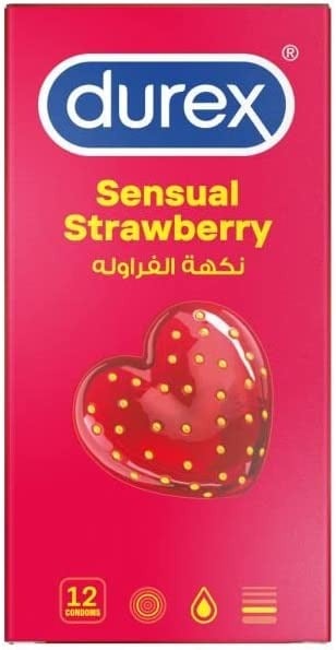 واقي ذكري للرجال من Durex بنكهة الفراولة مرطب 12 قطعة