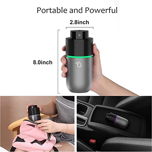 مرطب معطر فواح للسيارة من باردانز، ناشر زيوت عطرية مع منفذ USB وضوء LED بـ7 الوان سعة كبيرة 200 مل للعلاج بالروائح العطرية (لون اسود - رمادي)