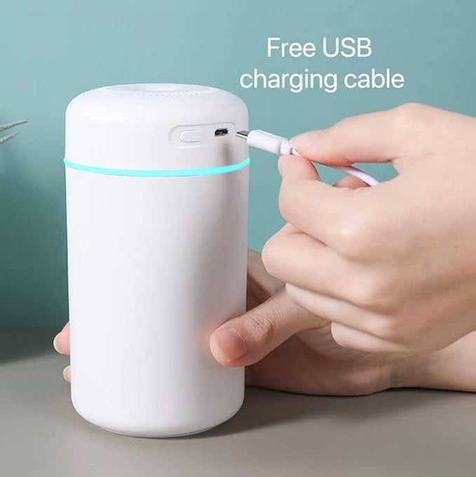 جهاز تعديل رطوبة مكتبي من تي بي سيتنز، قابل لاعادة الشحن بـUSB، مرطب هواء محمول صغير للسيارة لاطلاق الروائح العلاجية بعدد 2 وضع للرذاذ وتشغيل صامت و7 الوان اضاءة LED لليوجا وغرفة النوم والمكتب (ابيض)