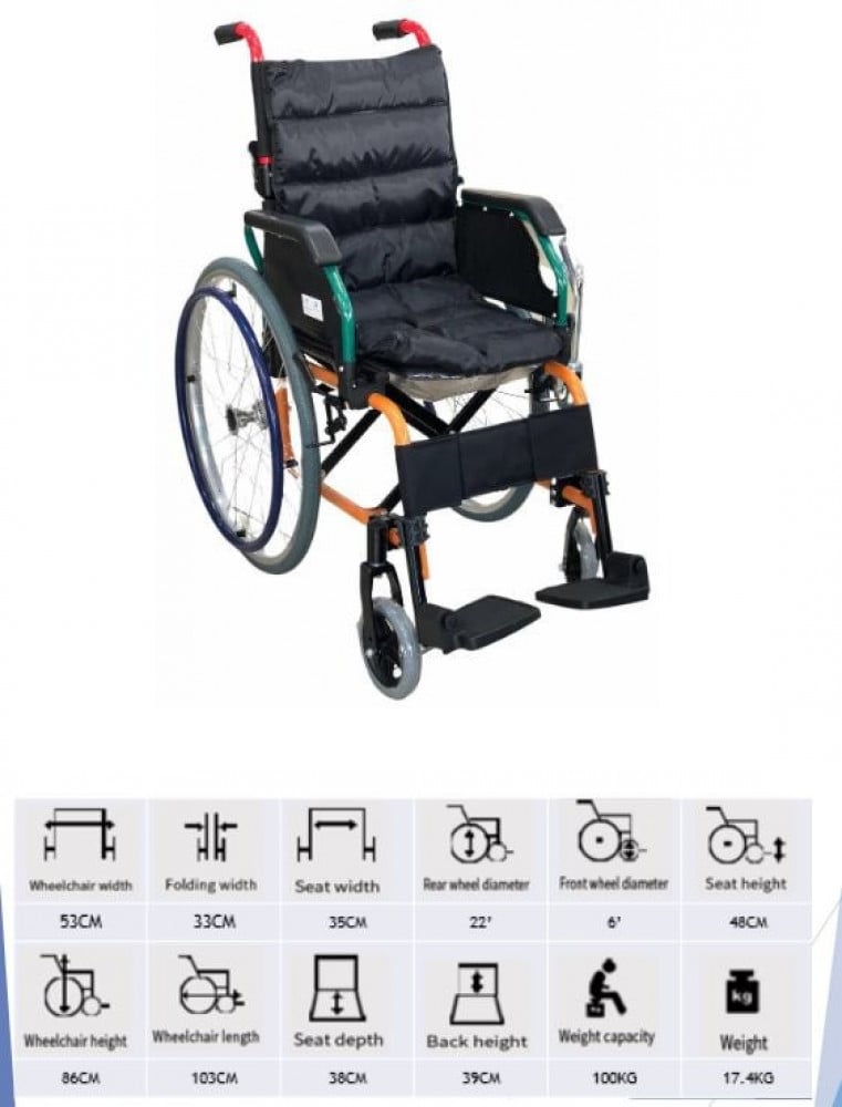 كرسي متحرك للأطفال JL980LA-35 مقاس 35 ألومنيوم ملون قابل للطي