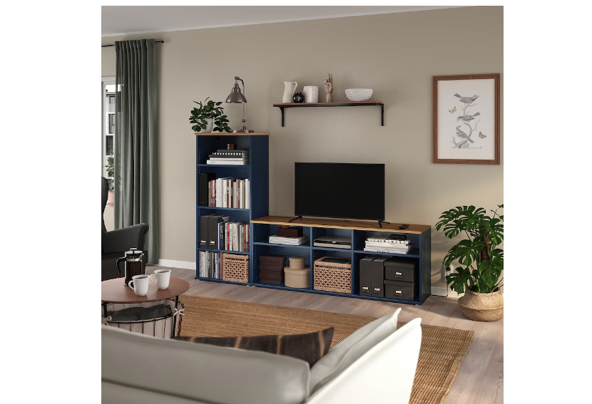 SKRUVBY مجموعة تخزين تلفزيون, أسود-أزرق, 216x38x140 سم