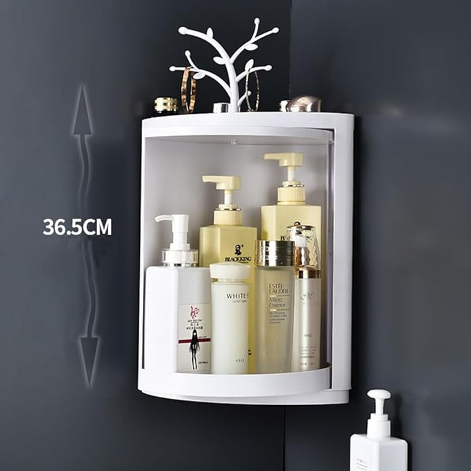 نيوستايل رفوف زاوية الحمام الدوارة 360 درجة، رف تخزين خزانة زاوية المطبخ متعدد الوظائف، رف مثلث دوار مع تصميم خطاف فرع