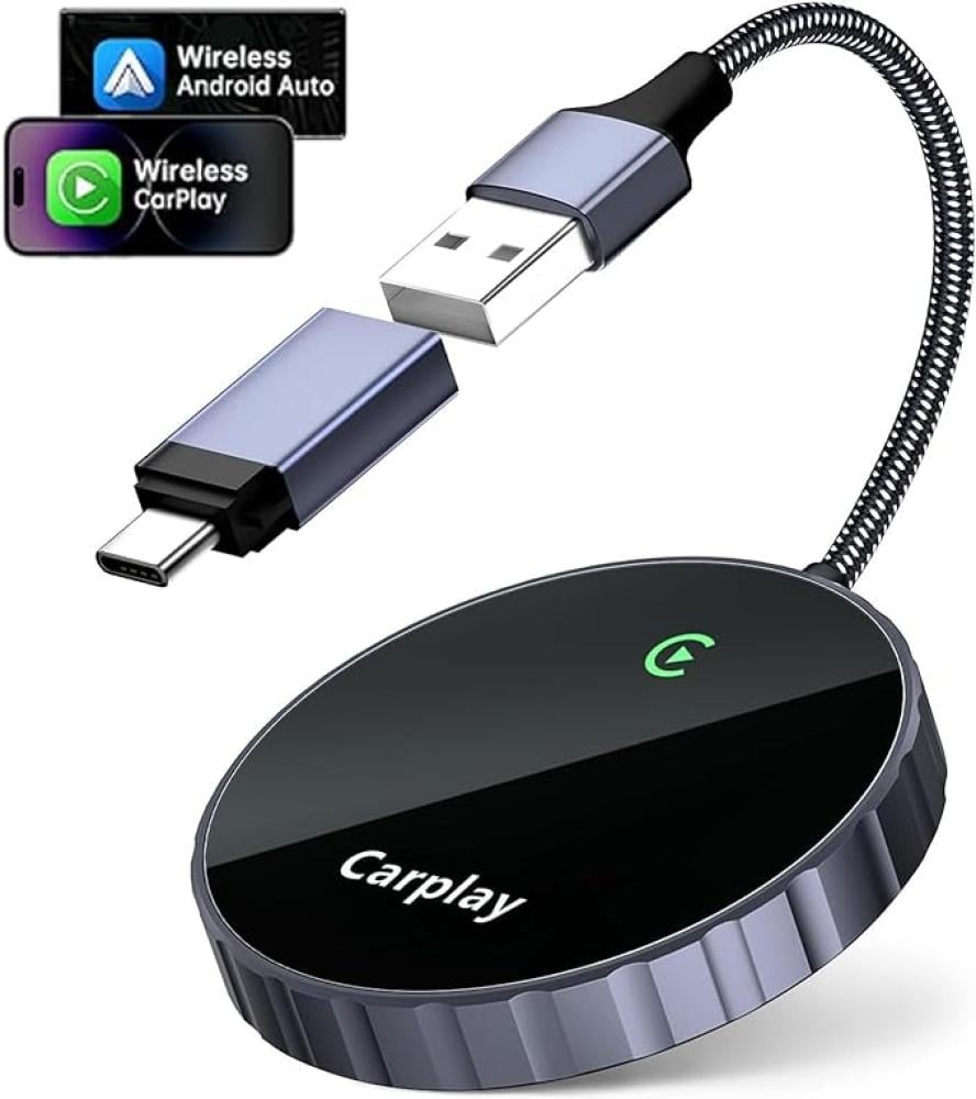 محول كاربلاي لاسلكي 2 في 1 لايفون واندرويد اوتو من لينجي، دونجل تحويل سلكي او اي ام الى كاربلاي لاسلكي، محول بلوتوث كاربلاي، توصيل وتشغيل كاربلاي، 5.8Ghz واي فاي تحديث تلقائي عبر الانترنت