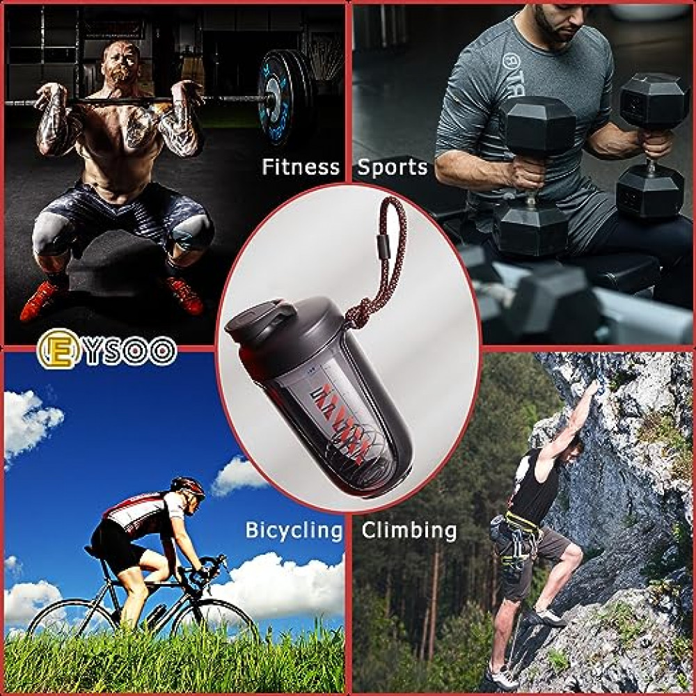 زجاجة خلط بروتين من ايسو® بسعة 20 اونصة، مصنوعة من الستانلس ستيل ومانعة للتسرب، مناسبة لحفظ خليط البروتين مع كوب خلط بروتين محمول خالي من BPA مع كرة خلط لتمرينات اللياقة البدنية (لون اسود)، بلاستيك