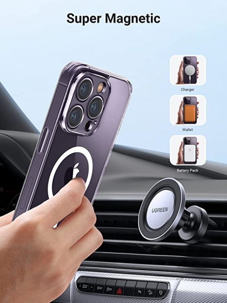 حافظة حماية ماج سيف رفيعة مغناطيسية مقاومة للاصفرار وممتصة للصدمات ومضادة للخدش مع ظهر صلب كريستالي لجوال ايفون 14 برو ماكس من يوجرين - 6.7 انش