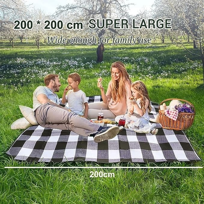 بطانية نزهة من اتش اس كيو ام ايه، 200 × 200 سم، بطانية شاطئ محمولة، بطانية نزهة مقاومة للماء وقابلة للطي، بطانية محمولة في الهواء الطلق، للحديقة والشاطئ، العشب، مقاومة للماء