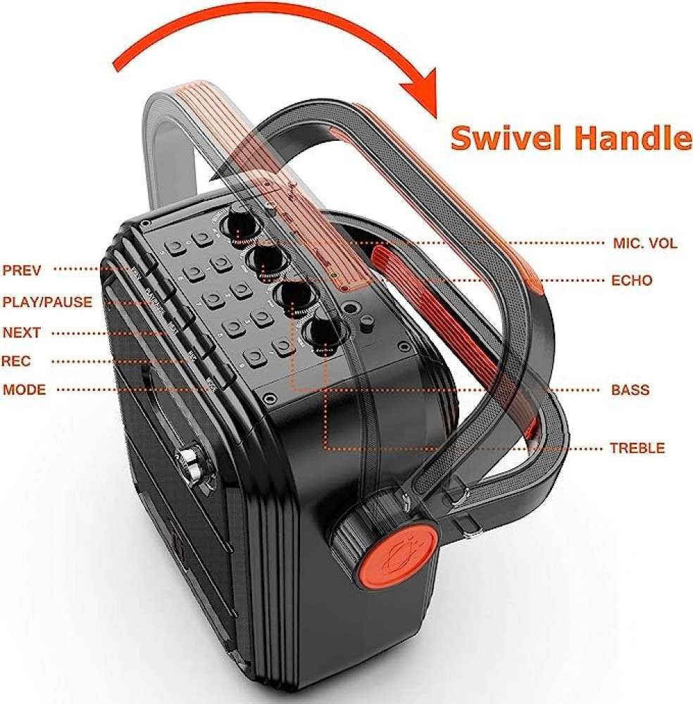 مجموعة مكبر صوت من جيه واي اكس كاريوكي مع ميكروفون بلوتوث قابلة للحمل ونظام بي ايه قابل لاعادة الشحن مع راديو اف ام وتسجيل صوتي وتقنية ترو ستيريو اللاسلكية وجهاز تحكم عن بعد يدعم بطاقة تي اف/USB