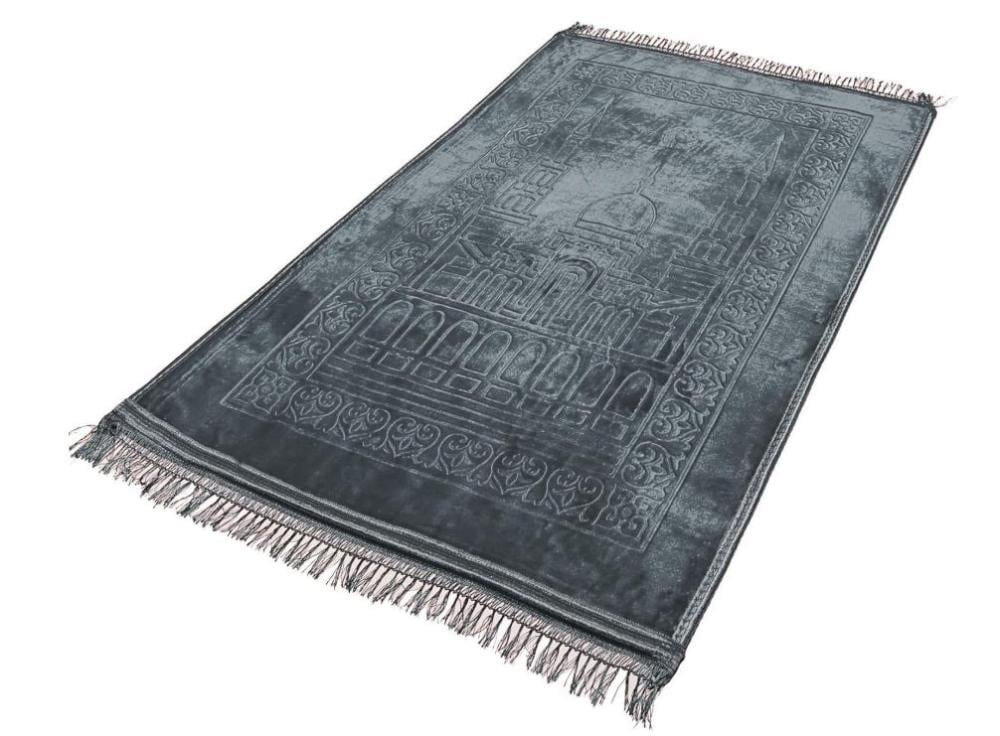 سجادة صلاة منقوشة مضادة للانزلاق مخملية للرجال والنساء هدية رمضان 80 × 120 سم من فابيين (رمادي فاتح)