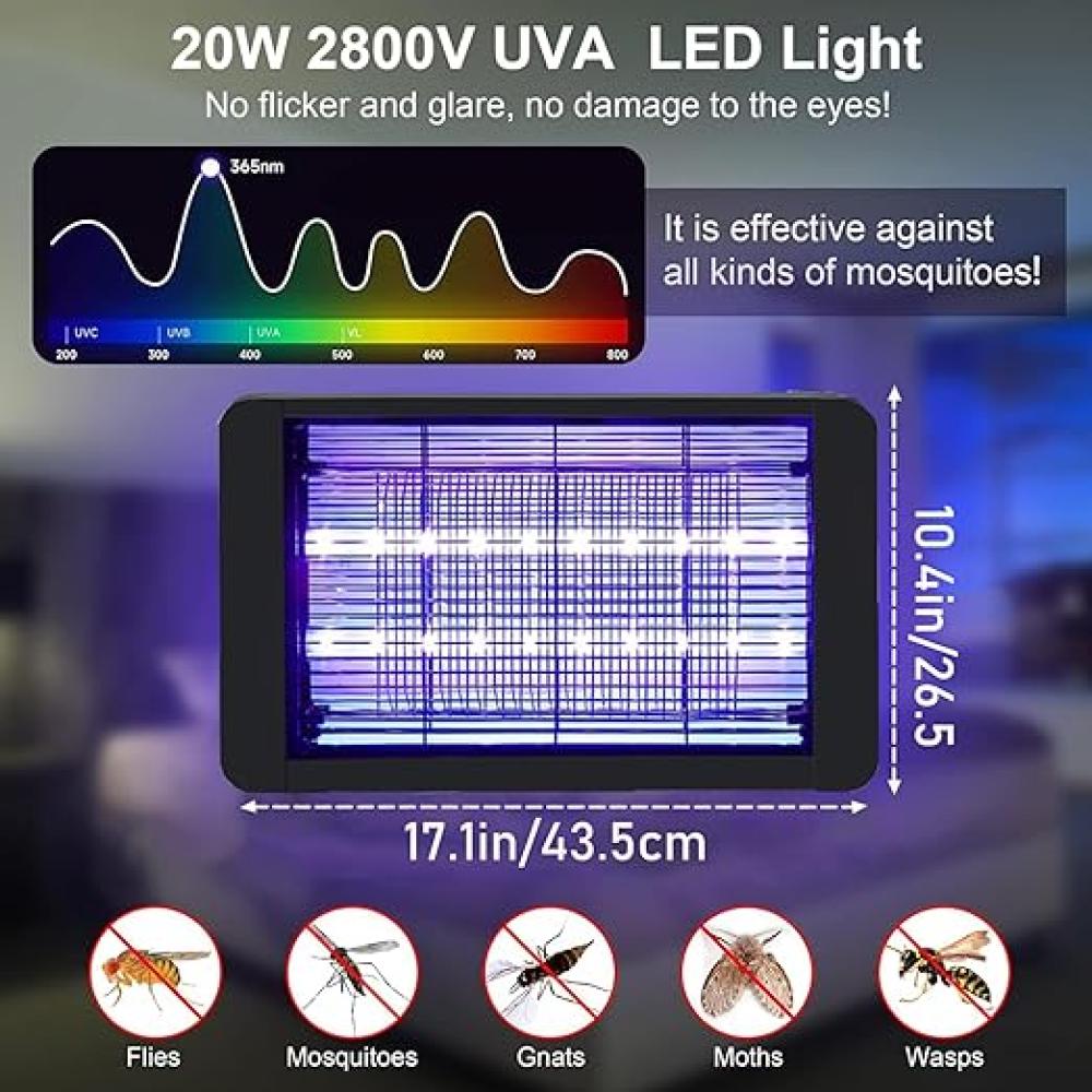 صاعق بعوض كهربائي بمصباح LED بقوة 20 واط لقتل الحشرات الطائرة في الأماكن المغلقة والمفتوحة، مصيدة وطارد للحشرات والآفات للقضاء على البعوض (20 واط)