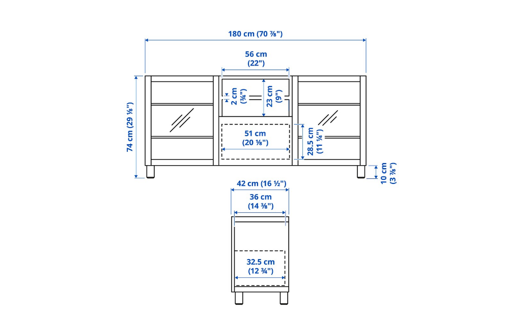 BESTÅ منصة تلفزيون مع أدراج, أبيض/Smeviken/Kabbarp أبيض زجاج شفاف, 180x42x74 سم
