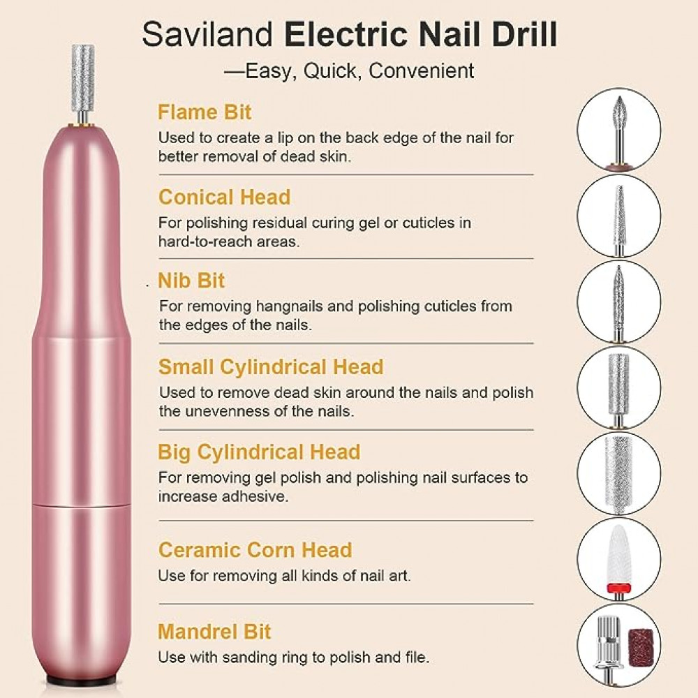 مجموعة أظافر اكريليك من سافيلاند بمثقاب كهربائي ومصباح UV 17 قطعة